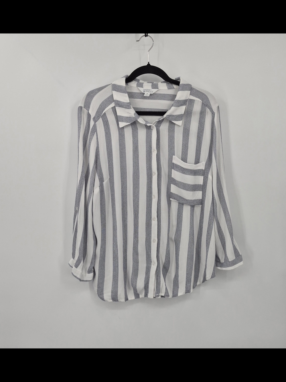 NWT Market & Spruce Blue Striped Button Down Blouse Top 3/4 Sleeve Women's XL